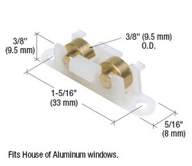 CRL G3091 3/8" Brass Dual Sliding Window Roller for House of Aluminum Windows