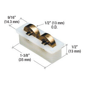 CRL G3119 1/2" Flat Edge Tandem Brass Window Roller Assembly with 9/16" Wide Housing