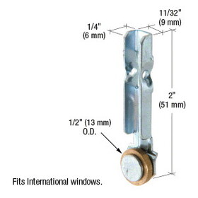 CRL G3156 1/2" Flat Edge Brass Sliding Window Roller With Stamped Steel Bracket for International Windows