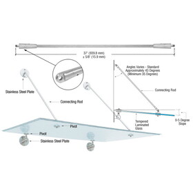 CRL GAS37BS Brushed Stainless 37" Glass Awning System Connecting Rod for 36" Wide Panels