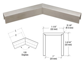 CRL Stainless 11 Gauge 135 Degree Horizontal Corner for 3/4" Glass Crisp Corner Low Profile Cap Rail