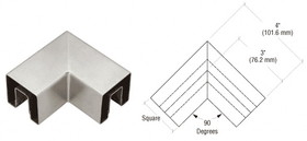 CRL Stainless Square 2" 90 Degree Horizontal Corner for 1/2" Square Glass Cap Railing