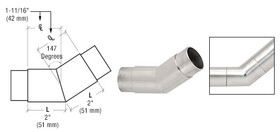 CRL HR20ABS Brushed Stainless 147 Degree Flush Angle for 2" Tubing
