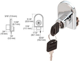 CRL Cabinet Lock for Hinged Glass Door - Keyed