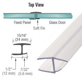 CRL P338HWS Polycarbonate H-Jamb 180 Degree with One Soft Fin for 3/8" Glass