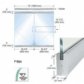 CRL Dry Glazed Frameless Glass 6'-0" P-Style Double Door Complete Entrance Kit - without Lock