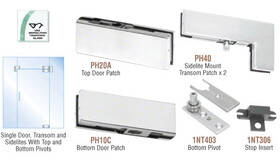 CRL PHA5A Satin Anodized North American Patch Door Kit for Use with Fixed Transom and Two Sidelites - Without Lock