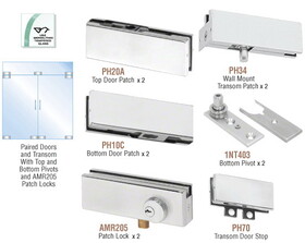 CRL PHA6LA Satin Anodized North American Patch Door Kit for Double Doors for Use with Fixed Transom - With Lock