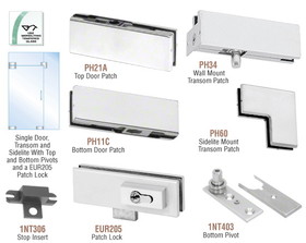 CRL PHE4LA Satin Anodized European Patch Door Kit for Use with Fixed Transom and One Sidelite - With Lock