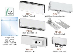 CRL PHE6LA Satin Anodized European Patch Door Kit for Double Doors for Use with Fixed Transom - With Lock
