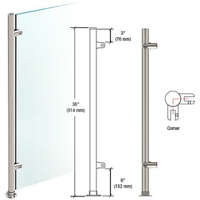 CRL PP59LBS Brushed Stainless 36" High 1" Round Slimline Series Straight Front Counter/Partition Corner Post