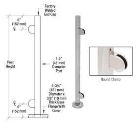 CRL Stainless 36" Steel Round Glass Clamp End Post Railing Kit