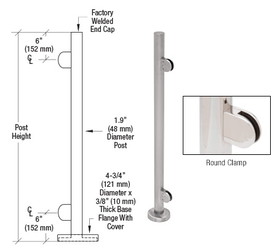 CRL Stainless 42" Steel Round Glass Clamp End Post Railing Kit