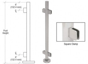 CRL Stainless 36" Steel Square Glass Clamp 180 Degree Center Post Railing Kit