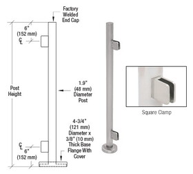 CRL Stainless Steel 36" Tall Round End Post Kit Square Clamps