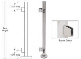 CRL PS42LBS Brushed Stainless 42" Steel Square Glass Clamp 90 Degree Corner Post Railing Kit