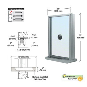 CRL Bullet Resistant 24" Wide Exterior Window with Speak-Thru and Shelf with Deal Tray for Walls 4-7/8" Thick