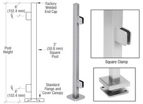 CRL SPS42EBS Brushed Stainless 42" Steel Square Glass Clamp End Square Post Railing Kit