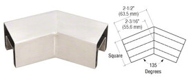 CRL Stainless Steel 135 Degree Horizontal Roll Formed Cap Rail Corners