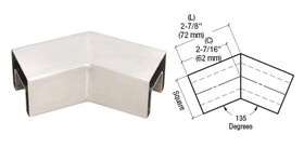 CRL Stainless Steel 135 Degree Horizontal Roll Formed Cap Rail Corner