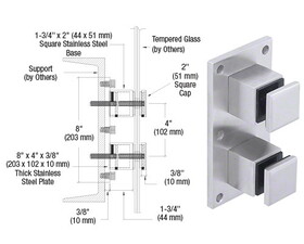 CRL SS0B20BS 316 Brushed Stainless Steel Standard 2" Square Glass Rail Standoff Fitting with Mounting Plate