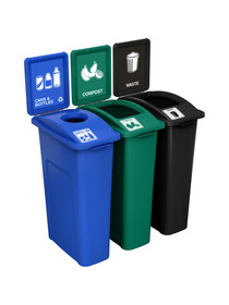 Busch Systems 202821 WASTE WATCHER - Triple - Kit - Cans & Bottles-Compost-Waste - Circle-Full - Blue-Green-Black