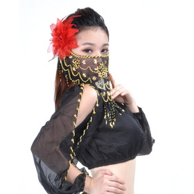 BellyLady Belly Dance Tribal Face Veil With Beads, Halloween Costume Accessory
