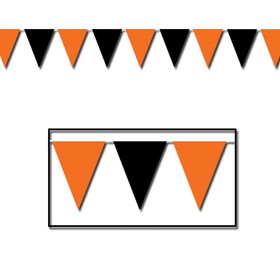 Beistle 00116 Orange & Black Pennant Banner, all-weather; 15 pennants/string, 17" x 30'