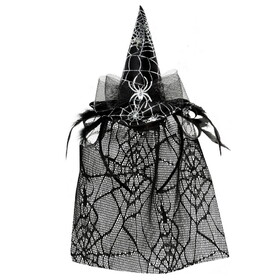 Beistle 00332 Spider Witch Hat Headband w/Veil, attached to snap-on headband