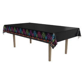 Beistle 00373 Day Of The Dead Tablecover, plastic, 54" x 108"