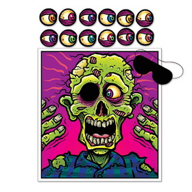 Beistle 00374 Pin The Eyeball On The Zombie Game, blindfold mask & 12 eyes included, 19" x 17&#189;"