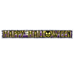 Beistle 00399 Metallic Happy Halloween Fringe Banner, prtd 1-ply PVC fringe, 7&#189;" x 5'