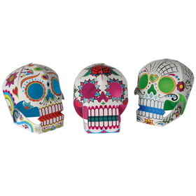 Beistle 00449 3-D DOD Sugar Skull Centerpieces, assembly required, 5" x 4&#189;"