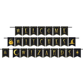 Beistle 00538 Foil Welcome Witches & Wizards Streamer, assembly required, 6" x 12'