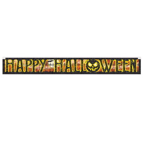 Beistle 00539 Metallic Happy Halloween Banner, prtd 1-ply PVC, 7&#189;" x 5'