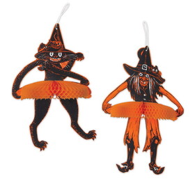Beistle 00635 Vintage Halloween Jtd Tango Witch & Cat, 15" & 16"