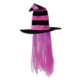 Beistle 00713-HP Witch Hat w/Hair, hot pink; one size fits most