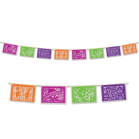 Beistle 00941 Day Of The Dead Picado Style Pennant Bnr, all-weather; 8 pennants/string, 8" x 12'