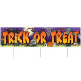Beistle 00947 Plastic Jumbo Trick Or Treat Yard Sign, tri-fold design; 3 metal stakes included; all-weather; assembly required, 11¾