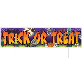 Beistle 00947 Plastic Jumbo Trick Or Treat Yard Sign, tri-fold design; 3 metal stakes included; all-weather; assembly required, 11&#190;" x 3' 11"