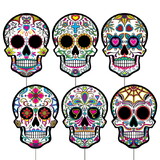 Beistle 01256 Plastic DOD Sugar Skull Yard Signs, 6 metal stakes included; all-weather; assembly required, 11