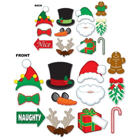 Beistle 20166 Christmas Photo Fun Signs, prtd 2 sides w/different designs; 4 wooden dowels included, 6"-9&#190;"