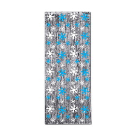 Beistle 20340 Snowflake 1-Ply Gleam 'N Curtain, silver w/prtd blue & white snowflakes; prtd 2 sides, 8' x 3'