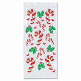 Beistle 20501 Candy Cane & Holly Cello Bags, twist ties included, 4" x 9" x 2"