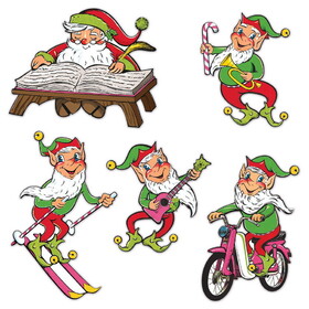 Beistle 20663 Vintage Christmas Santa & Elves Cutouts, prtd 2 sides, 14"-21"