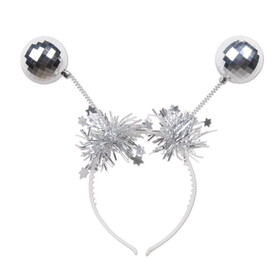 Beistle 20813 Silver Ball Boppers, attached to snap-on headband