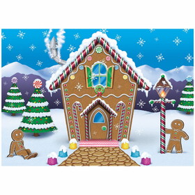Beistle 20823 Gingerbread House Fabric Backdrop, 5' x 7'