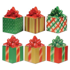 Beistle 22038 Christmas Gift Favor Boxes, prtd 2 sides w/different designs; assembly required, 3&#188;" x 5&#190;"