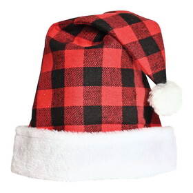 Beistle 22731 Plaid Santa Hat, red & black; one size fits most