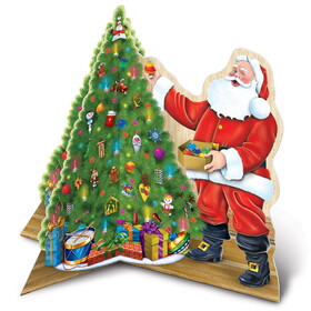 Beistle 22753 3-D Santa w/Tree Centerpiece, assembly required, 10" x 11"